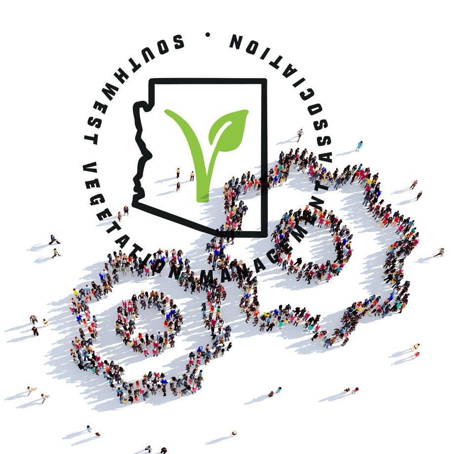 crowds of people in the shape of two cogs standing on the SWVMA logo seal